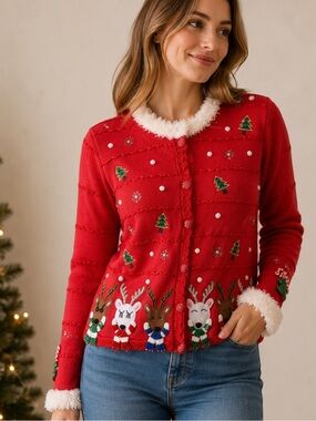 Berek Ugly Christmas Sweater Cardigan Reindeer Grandmacore Kidcore Size S